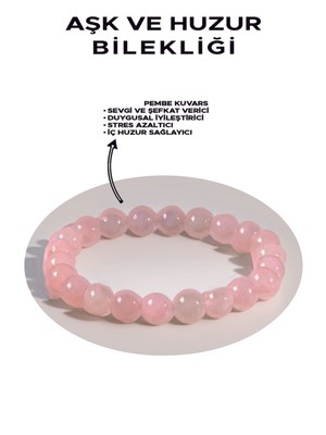UltraMint Doğal Taş Bileklik, El Işçiliği, Pembe Kuvars, Şifa ve Enerji Dolu