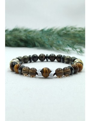 UltraMint Doğal Taş Bileklik, Şifa ve Enerji Dolu Kuvars, Kaplan Gözü, Pirit, Hematit