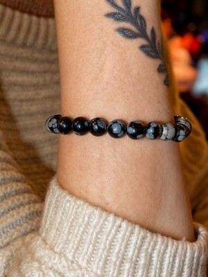 UltraMint Obsidyen Küre Kesim Bileklik Yay, Oğlak ve Akrep Burcu Uyumlu