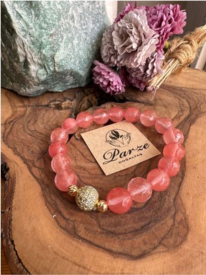 UltraMint Doğal Çilek Kuvars Taşlı Zarif Bileklik, Şıklığınızı Tamamlar