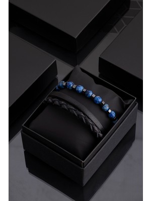 UltraMint Şık Erkek Bileklik Seti, Hakiki Deri ve Doğal Taş Detaylarıyla