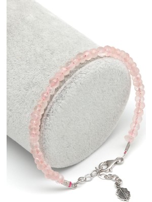 UltraMint Pembe Kuvars Doğal Taş 925 Ayar Gümüş Bileklik, Zarif ve Şık Takı