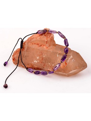 UltraMint Doğal Ametist Taşı Ipli Bileklik, Ayarlanabilir ve Şık Tasarım