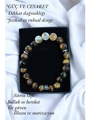 UltraMint Doğal Kaplan Gözü ve Sitrin Taşlı Şık Bileklik, Enerji ve Işıltı Hediye