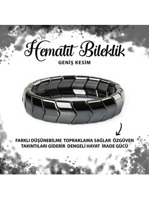 UltraMint Doğal Hematit Taşlı Geniş Tasarım Bileklik, Şıklık ve Enerji Sunar