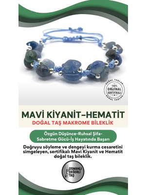 UltraMint Doğal Mavi Kiyanit ve Hematit Taşlı Ipli Merdiven Bileklik