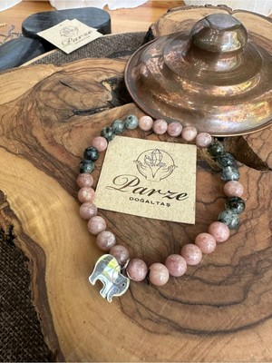 UltraMint Doğal Güneş Taşı ve Phrenit Taşlı Şık Bileklik, Enerji ve Şifa Kaynağı