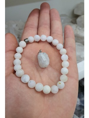 UltraMint Sertifikalı Ay Taşı Bileklik ve Çelik Zincir Hediyeli 8 mm