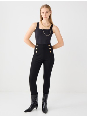 Jimmy Key Siyah Dar Kesim Yüksek Bel Dar Paça Örme Tayt