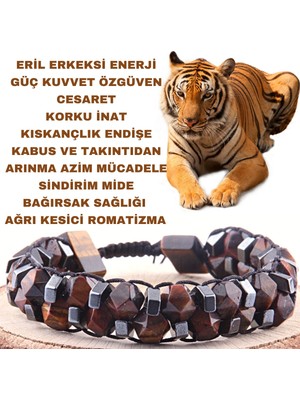 UltraMint Eril Erkeksi Enerji Bileklik, Güç, Özgüven ve Cesaret Taşı, Kaplan Gözü