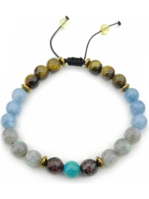 UltraMint Doğal Turkuaz, Lal, Kaplan Gözü, Labradorit, Mavi Kuvars ve Hematit Bileklik