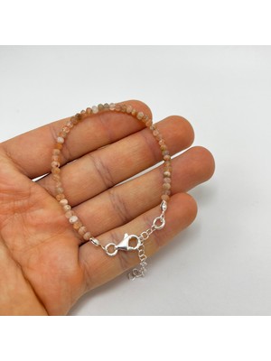 UltraMint Doğal Güneş Taşı 4mm 925 Ayar Gümüş Bileklik ve Uzatma Zinciri