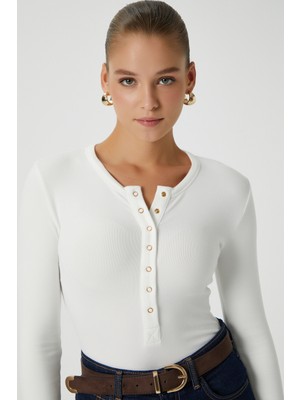 Ritnice Kadın Kelly Lux Touch Gold Düğme Detay Ekru Bluz