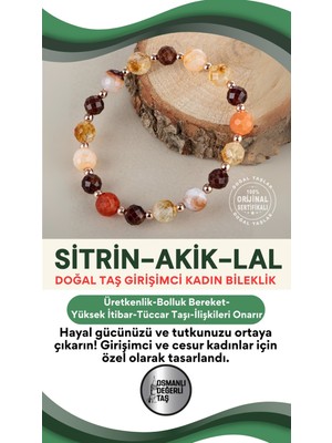 UltraMint Cesur Kadın Doğal Taş Bileklik, Sitrin ve Akik Taşlı Mücevher