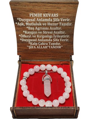 UltraMint Pembe Kuvars Taşlı Bileklik ve Çivi Kesim Kolye Seti, Şıklığa Eşlik Eder