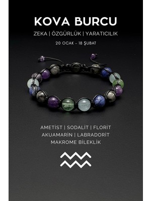 UltraMint Rüya Gibi Kova Burcu Makrome Bileklik Ametist ve Sodalit Taşlı