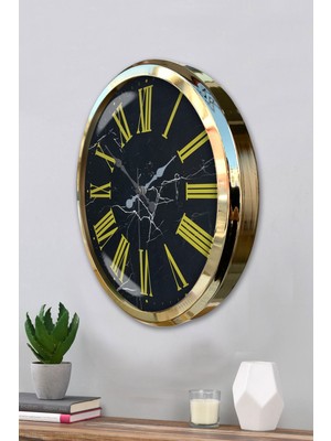 ForWhat Büro Ev Ofis Hediyesi Için 52CM Golden Metal Black Marble Duvar Saati
