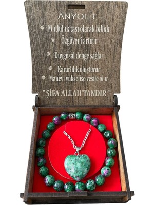 UltraMint El Yapımı Ahşap Kutuda Doğal Taşlı Şık Kolye ve Bileklik Seti