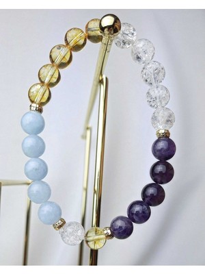 UltraMint Doğal Taş Bileklik, Koç Burcu, Akuamarin, Necef, Sitrin, Ametist