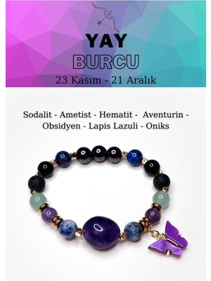 UltraMint Yay Burcu Kadın Bileklik, Sodalit, Ametist, Hematit, Aventurin, Obsidyen, Lapis, Oniks