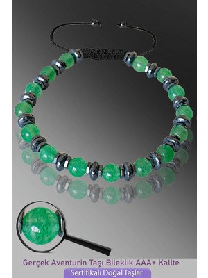 UltraMint Doğal Hematit ve Aventurin Taşlı Ayarlanabilir Bileklik, Şıklık ve Enerji
