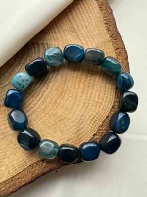 UltraMint Doğal Mavi Akik Taşlı Zarif Bileklik, Şık Takı Hediye Alternatifi