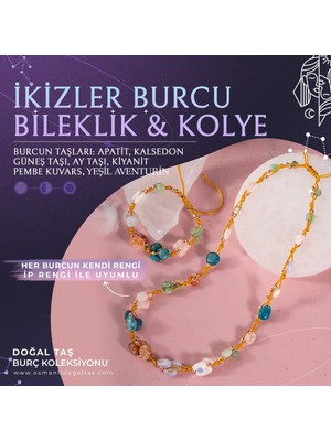 UltraMint Ikizler Burcu Doğal Taş Makrome Kolye ve Bileklik Seti, Şık ve Enerjik