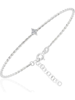 UltraMint Şık Taşlı Mini Karo Burgu 925 Ayar Gümüş Bilezik