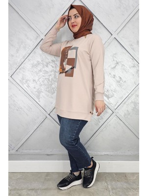 Pys Giyim Kadın Baskı Taş Detaylı Tesettür Tunik