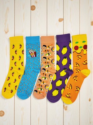 G Socks Rengarenk Yiyecek Desenli 5'li Renkli Çorap Seti