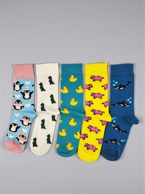 G Socks Rengarenk Eğlenceli Hayvanlar Desenli 5'li Renkli Çorap Seti