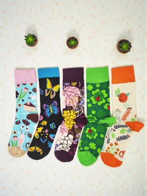 G Socks Sevimli Doğa Motifli 5'li Renkli Kadın Çorap Seti