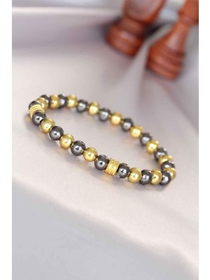 UltraMint Doğal Hematit Füme Gold Erkek Bileklik, Şık ve Modern Tasarım