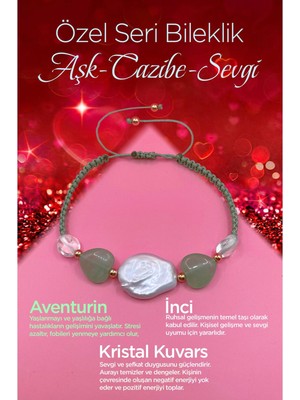 UltraMint Özel Tasarım Kadın Bileklik, Inci, Kristal, Kuvars ve Aventurin Detaylı