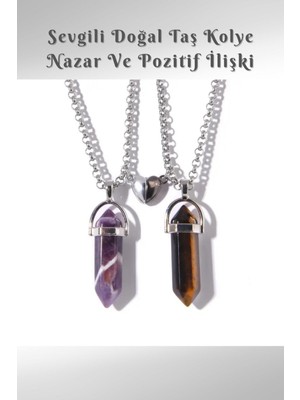 UltraMint Doğal Taş Çelik Kolye, Kaplan Gözü ve Ametist ile Pozitif Enerji