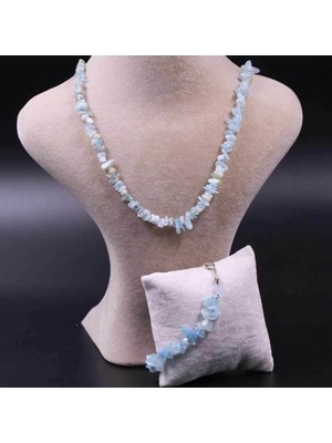 UltraMint Doğal Akvamarin Taşlı Kolyeli ve Bileklik Seti, Şık ve Zarif Tasarım