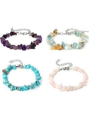 UltraMint 4’lü Bileklik Seti, Ametist, Amazonit, Turkuaz ve Pembe Kuar Detaylı