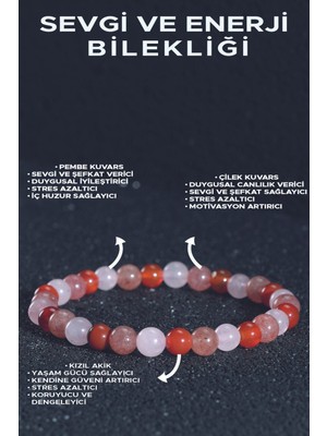 UltraMint Enerji ve Huzur Kombin Bilekliği, Pembe Kuvars, Akik, Hematit, Ruh Denge