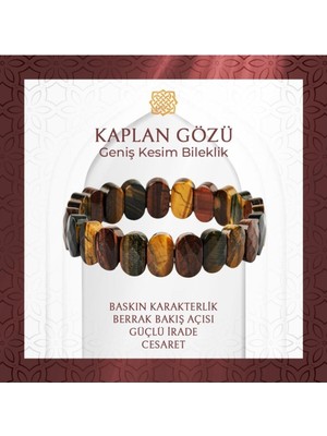 UltraMint Doğal Kaplan Gözü Taşlı Geniş Kesim Bileklik, 20-21CM