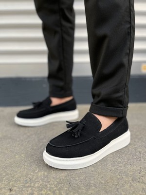 Zapatos JY154 Blaze Bağcıksız Püsküllü Süet Erkek Günlük Spor Klasik Ayakkabı Sbt - Siyah