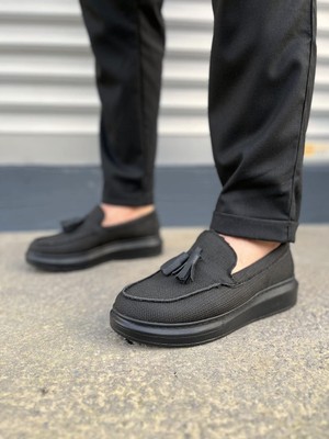 Zapatos JY154 Blaze Bağcıksız Püsküllü Keten Erkek Günlük Spor Klasik Ayakkabı Kst - Siyah