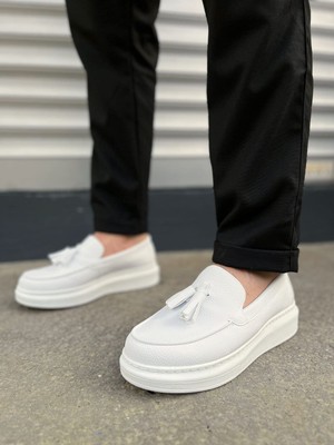 Zapatos JY154 Blaze Bağcıksız Püsküllü Cilt Erkek Günlük Spor Klasik Ayakkabı Cbt - Beyaz