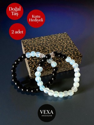 UltraMint Yin Yang Oniks ve Opal Çift Bileklik Seti, Şık ve Anlamlı Hediye