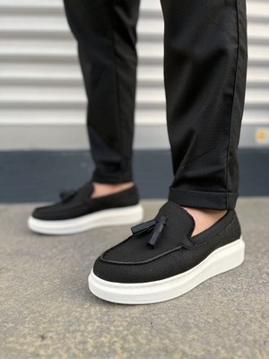 Zapatos JY154 Blaze Bağcıksız Püsküllü Keten Erkek Günlük Spor Klasik Ayakkabı Kbt - Siyah