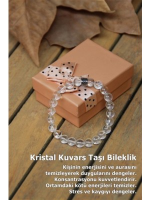 UltraMint Doğal Kristal Kuvars Taşı Bileklik 8mm, Enerji ve Şifa Seti