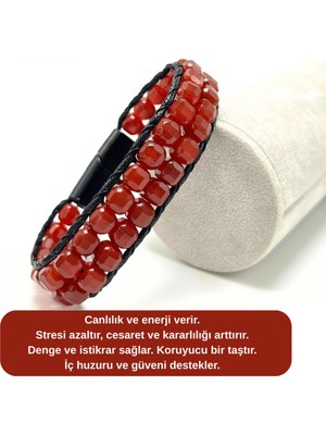 UltraMint Kırmızı Akik Çift Sıra Küp Kesim Doğal Taş Bileklik, 6mm, Şık ve Zarif