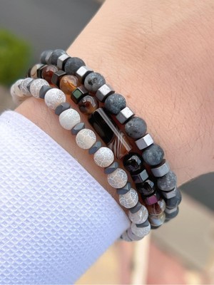 UltraMint Doğal Taş Bileklik Seti, Kaplan Gözü, Kuvars, Lapis, Unisex, Enerji