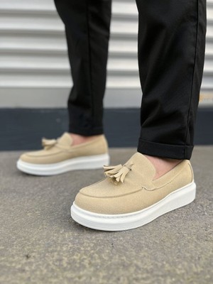 Zapatos JY154 Blaze Bağcıksız Püsküllü Süet Erkek Günlük Spor Klasik Ayakkabı Sbt - Krem