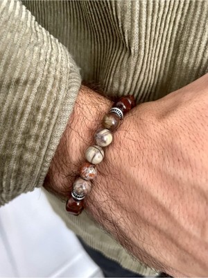 UltraMint El Yapımı Doğal Taş Motifli Şık Ahşap Bileklik, Özgün Tasarım