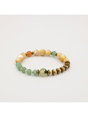 UltraMint Doğal Taş Bileklik, Yeşil Aventurin, Sedef, Karnelyan, Akik, Prehnit